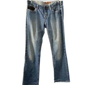 Vigoss Faux Leather Embroidered Bootcut Jeans 30 Blue Western Boho Y2K Cowgirl